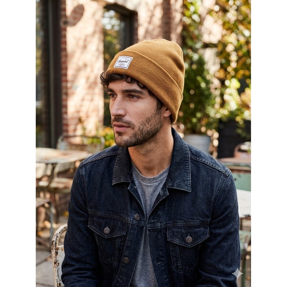Herschel Supply Co Elmer Beanie One Size Gold Knit Hat Winter Cap Ribbed Classic